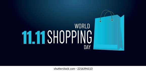 11.11 World Shopping Day. Light blue bag on dark background.