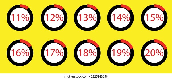 11%,12%,13%,14%,15%,16%,17%,18%,19%, and 20% infograph vector illustrations.
