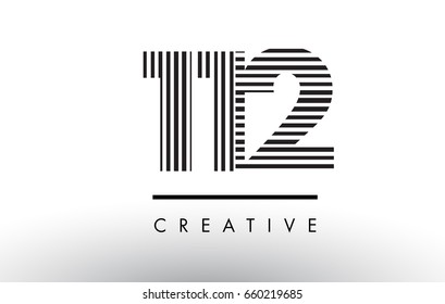 112 Black and White Number Logo Design with Vertical and Horizontal Lines.