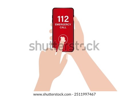 112 Emergency Call. Hand Holding Smartphone with 112 Emergency Call. Vector Illustration. 