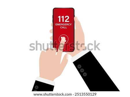112 Emergency Call. Hand Holding Smartphone with 112 Emergency Call. Vector Illustration. 