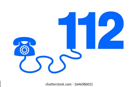 112 - emergency call from phone to hotline telephone number. Vector illustration isolated on white