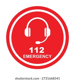112 Icono de auriculares de emergencia Símbolo de seguridad y llamada de ayuda.