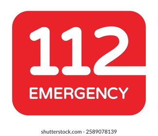 112 Emergency Number Red Sign Safety Alert High Quality Vector