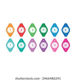 1-12 math numbers in geometric shape. 1-12 number buttons for business, university, academy, education