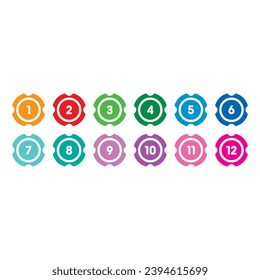 1-12 math numbers in geometric shapes. colorful 1-12 numbers. 1-12 numbers concept for business, annual report, education world