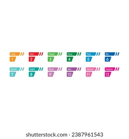1-12 mathematical numbers in technological interface. 1-12 colored numbers and number names