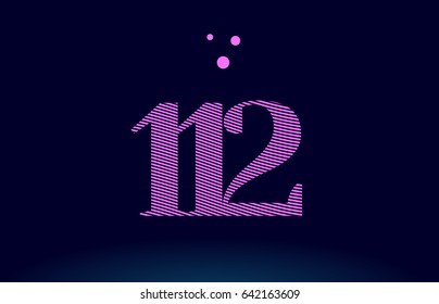 112 number digit logo pink line stripes magenta purple blue font creative text dots company vector icon design