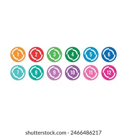 1-12 numbers concept for business, education, internet. numbers 1-12 in colored circles