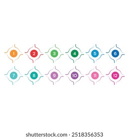 1-12 numbers concept for business, education world. numbers 1-12 in circles