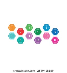 1-12 numbers concept in hexagon for education, business. 1-12 numbers group