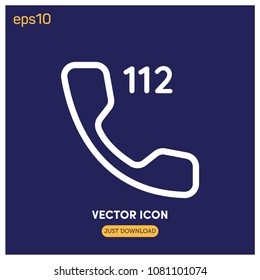 112 SOS Phone Sign Vector Icon Illustration For Web And Mobile Application Isolated On Blue Backround. Ui/Ux.