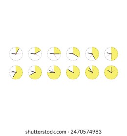 1-12 step clock concept. 12 slice clock concept. 12 steps round clock