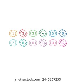 1-12 step numbers in technological interface. 1-12 step numbers on white background. 1-12 step numbers for business, industry, technology, education world