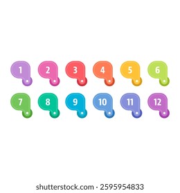 1-12 steps colorful numbers. 1-12 numbers concept for education, business, technology world