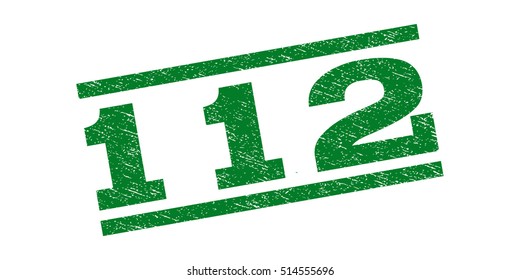 112 watermark stamp. Text caption between parallel lines with grunge design style. Rubber seal stamp with scratched texture. Vector green color ink imprint on a white background.