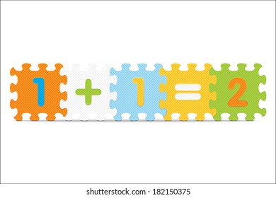 "1+1=2", mit Alphabet-Puzzle geschrieben - Vektorgrafik