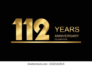 112 year anniversary vector banner template. gold icon isolated on black background.