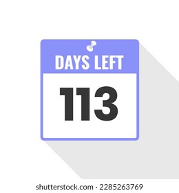 113 Days Left Countdown sales icon. 113 days left to go Promotional banner