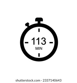 113 minutes timer icon, 113 min digital timer. Clock and watch, timer, countdown.