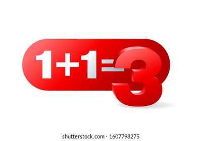 1+1=3 sticker for special offer «Buy two and get Three» in 3D decoration - isolated vector element