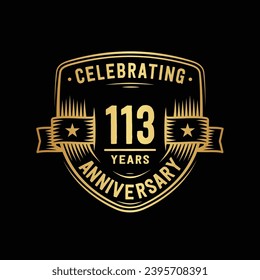 113 years anniversary celebration shield design template. 113th anniversary logo. Vector and illustration.