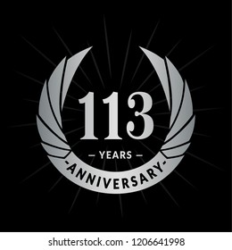 113 years anniversary. Elegant anniversary design. 113 years logo.