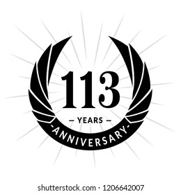 113 years anniversary. Elegant anniversary design. 113 years logo.