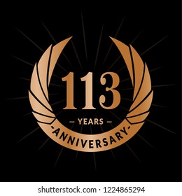 113 years anniversary. Elegant anniversary design. 113 years logo.