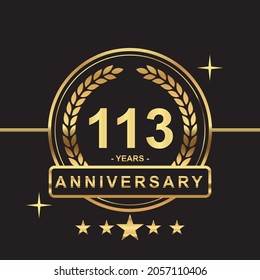 113 years anniversary golden color with circle ring and stars isolated on black background for anniversary celebration event luxury gold premium vector