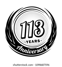 113 years anniversary. Anniversary logo design. 113 years logo.