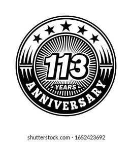 113 years anniversary. Anniversary logo design. Vector and illustration.