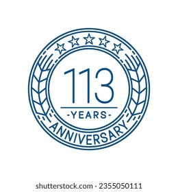 113 years anniversary logo template. 113th line art vector and illustration.