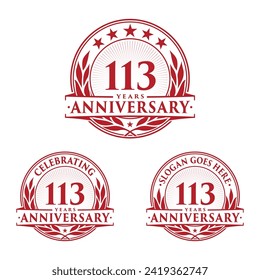 113 years anniversary set. 113th celebration logo collection. Vector and illustration. 