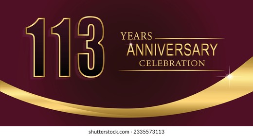 113th Year anniversary celebration background. Golden lettering and a gold ribbon on dark background,vector design for celebration, invitation card, and greeting card.