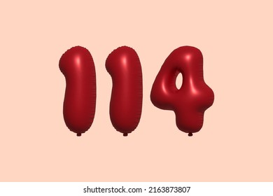 114 3d number balloon made of realistic metallic air balloon 3d rendering. 3D Red helium balloons for sale decoration Party Birthday, Celebrate anniversary, Wedding Holiday. Vector illustration