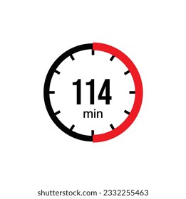 The 114 minutes, stopwatch vector icon. Stopwatch icon in flat style on a white background. Vector stock illustration.