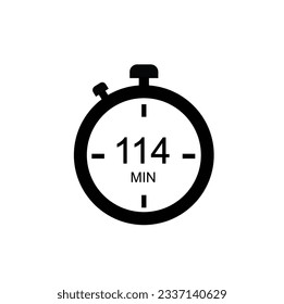 114 minutes timer icon, 114 min digital timer. Clock and watch, timer, countdown.