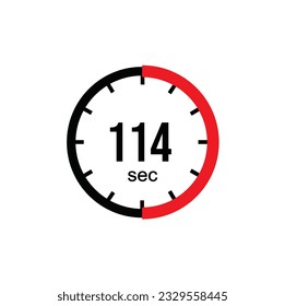 114 seconds timer clock. 114 sec stopwatch icon countdown time digital stop chronometer.