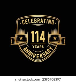 114 years anniversary celebration shield design template. 114th anniversary logo. Vector and illustration.