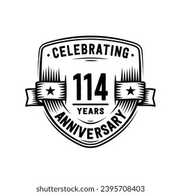 114 years anniversary celebration shield design template. 114th anniversary logo. Vector and illustration.