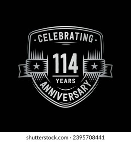 114 years anniversary celebration shield design template. 114th anniversary logo. Vector and illustration.