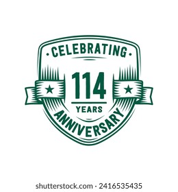 114 years anniversary celebration shield design template. 114th anniversary logo. Vector and illustration.