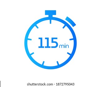 115 Minutes timers Clocks, Timer 115 mins icon, countdown icon. Time measure. Chronometer vector icon isolated on white background