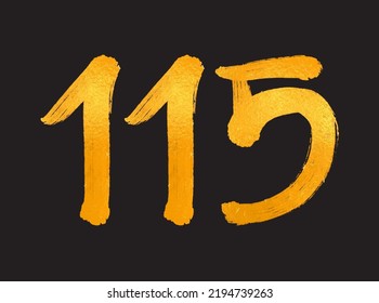 115 Number logo vector illustration, 115 Years Anniversary Celebration Vector Template, 115th birthday, Gold Lettering Numbers brush drawing hand drawn sketch, number logo design for print, t shirt