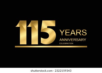 115 year anniversary vector banner template. gold icon isolated on black background.