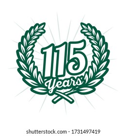 115 years anniversary celebration with laurel wreath. 115th anniversary logo. Vector and illustration.