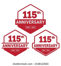 115 years anniversary celebration logotype. 115th anniversary logo collection. Set of anniversary design template. Vector and illustration.