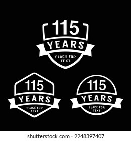 115 years anniversary celebration logotype. 115th anniversary logo collection. Set of anniversary design template. Vector illustration.	