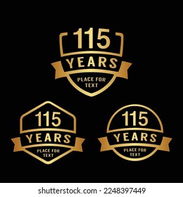 115 years anniversary celebration logotype. 115th anniversary logo collection. Set of anniversary design template. Vector illustration.	